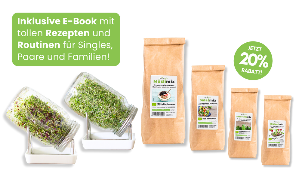 2 hochwertige Sprossenglaeser und jede Menge Bio-Saatgut
